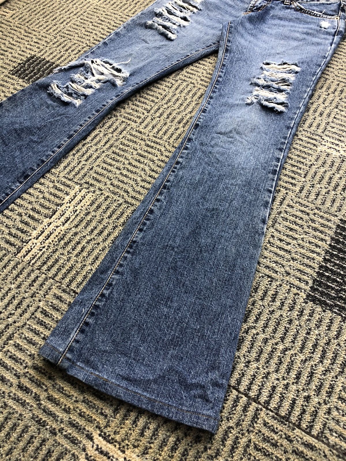 Japanese Brand M.Deux Ripped Flared Bootcut Faded Blue Jeans Size 27" / US 4 / IT 40 - 5 Thumbnail