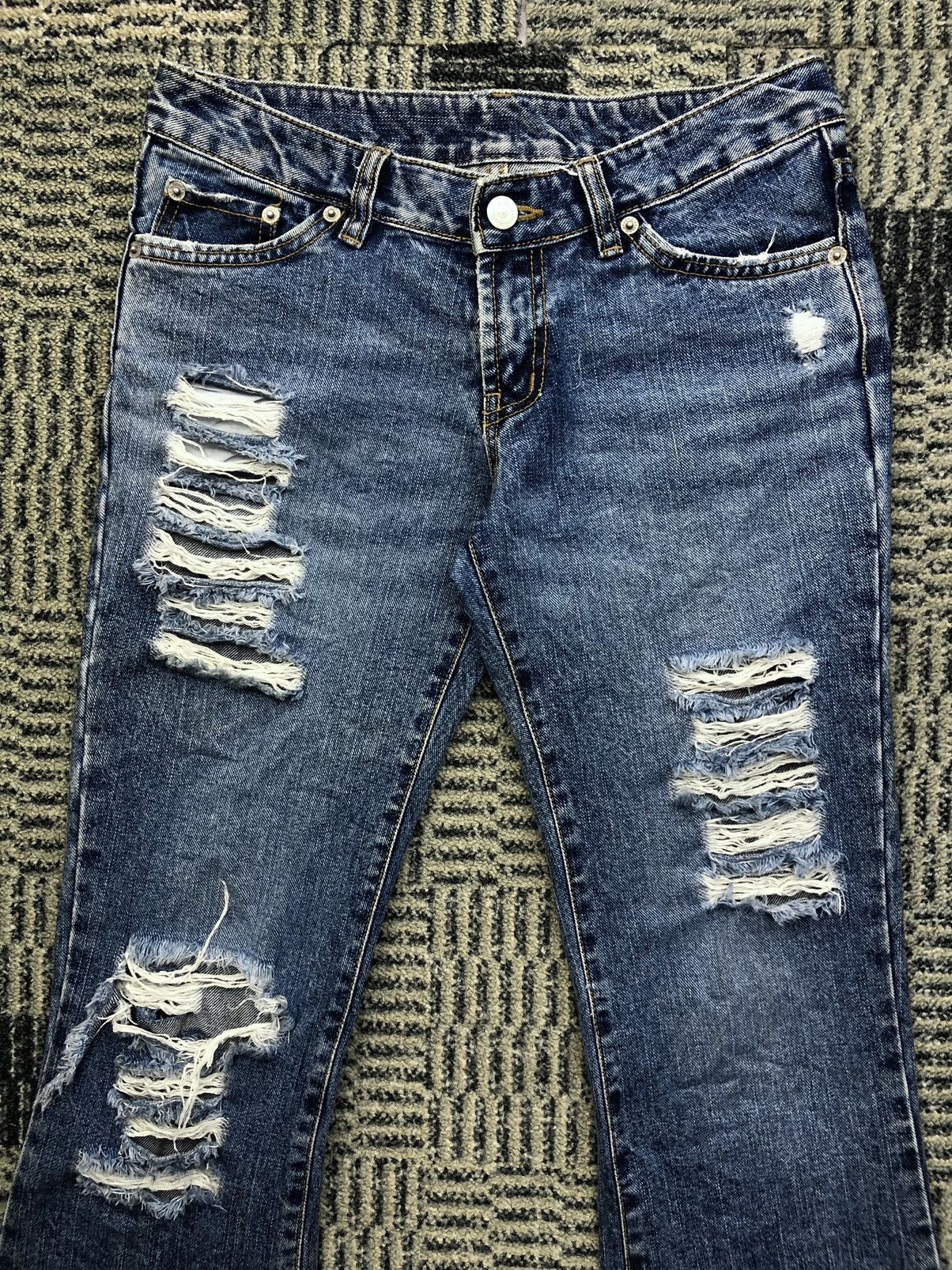Japanese Brand M.Deux Ripped Flared Bootcut Faded Blue Jeans Size 27" / US 4 / IT 40 - 3 Thumbnail