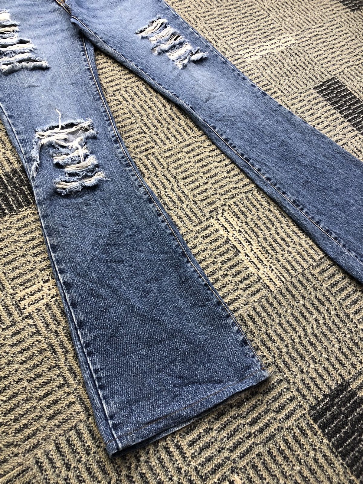 Japanese Brand M.Deux Ripped Flared Bootcut Faded Blue Jeans Size 27" / US 4 / IT 40 - 4 Thumbnail
