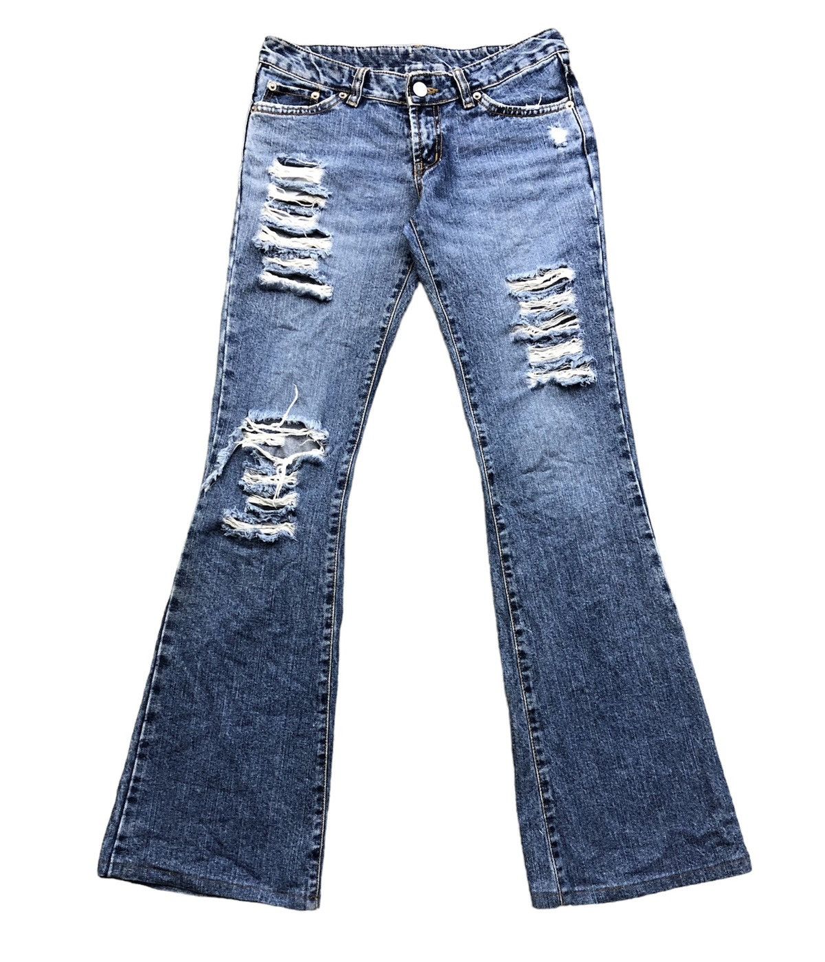 Japanese Brand M.Deux Ripped Flared Bootcut Faded Blue Jeans Size 27" / US 4 / IT 40 - 1 Thumbnail