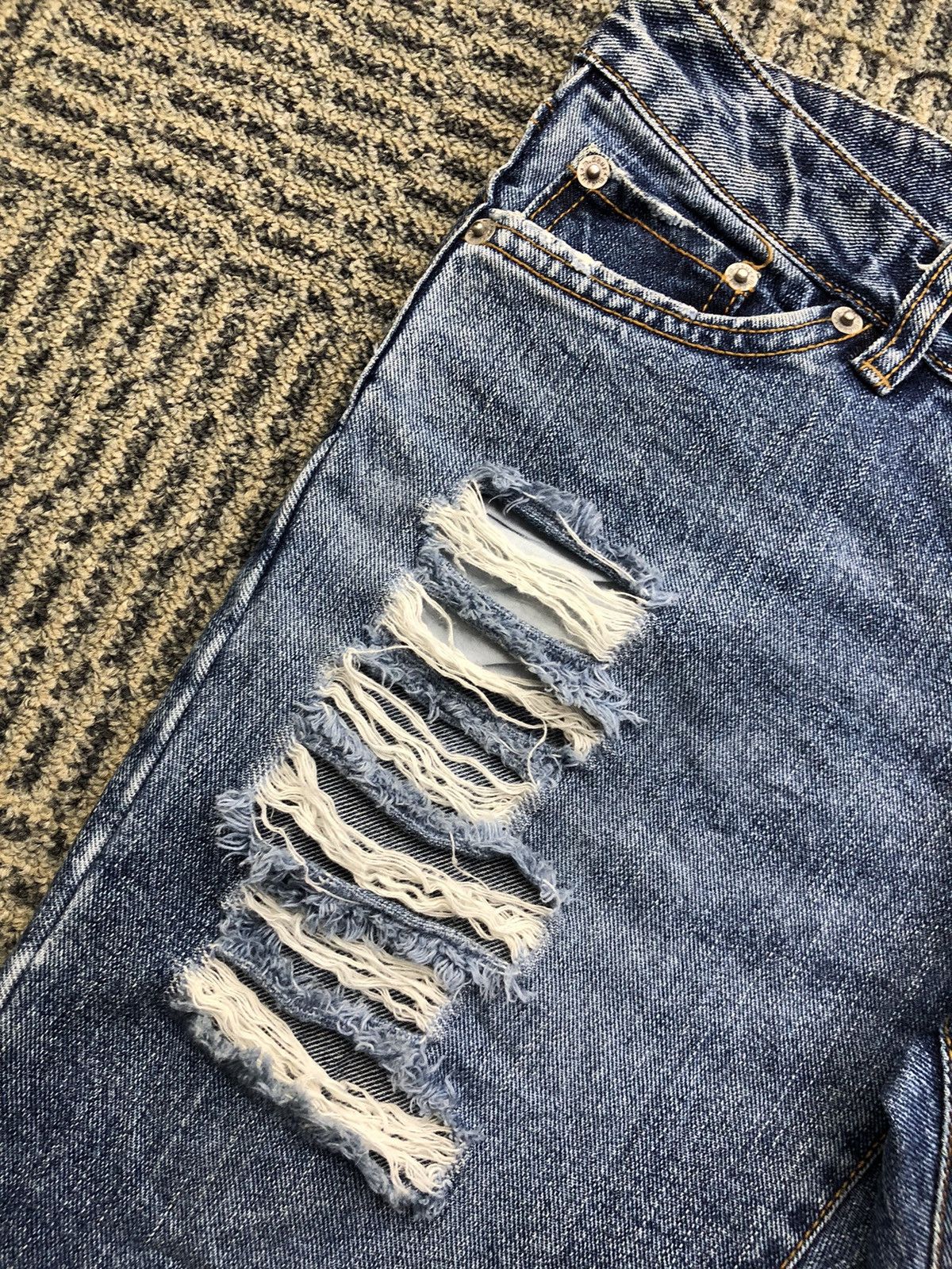 Japanese Brand M.Deux Ripped Flared Bootcut Faded Blue Jeans Size 27" / US 4 / IT 40 - 7 Thumbnail