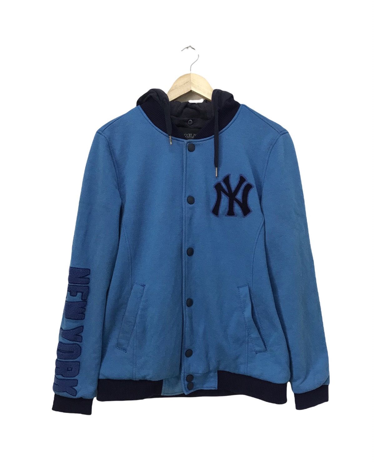 image of Vintage Mlb New York Yankees Varsity Jacket Hoodie in Blue, Men's (Size XL)