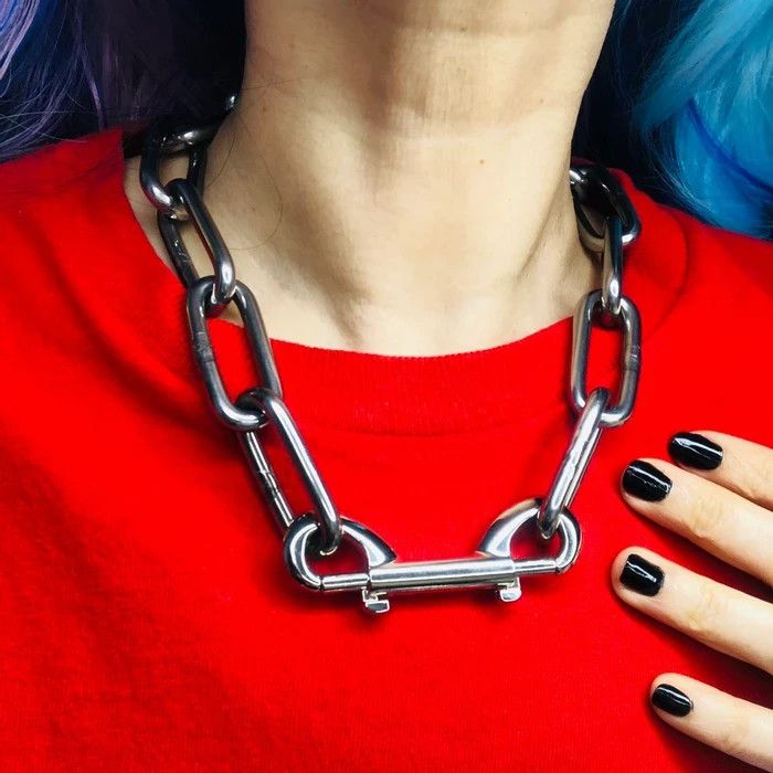Rockers Chunky 2 ways Double Ended Bolt Snap Clasp Choker Necklace