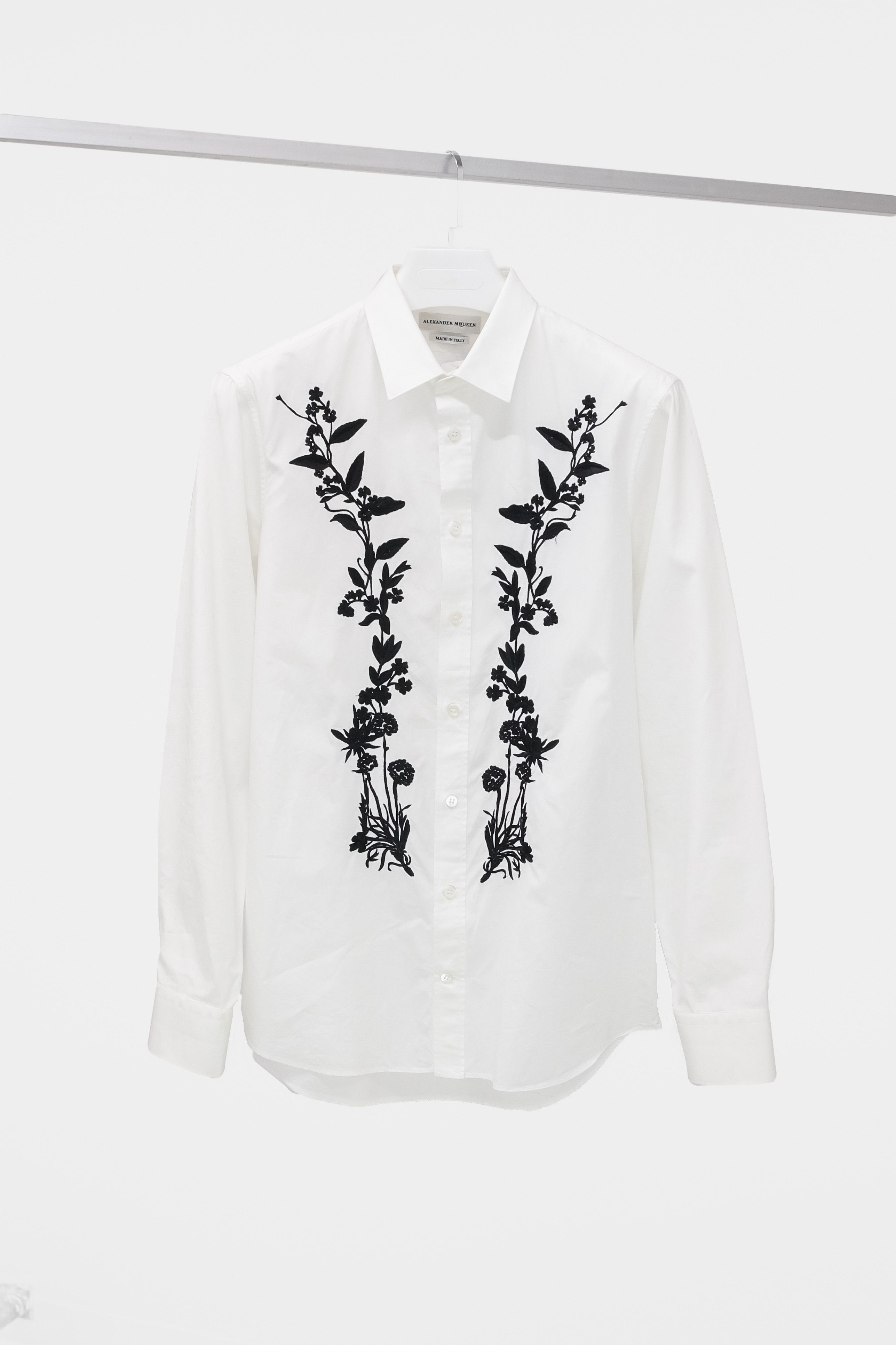 Alexander McQueen Floral Embroidered White Button-Up