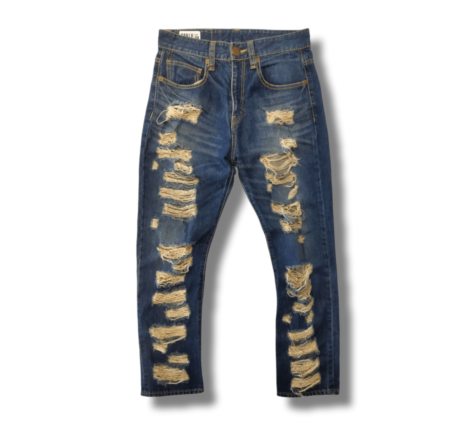image of Distressed Denim Best Offerjapanese Co & Lu Distressed Style Jeans in Blue Distressed (Size 29)