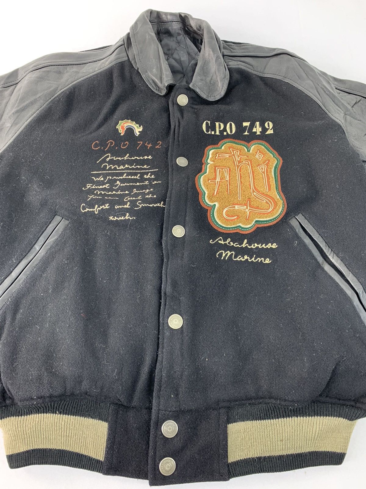 Japanese Brand Abahouse Marine CPO 742 Knit Badge Logo Varsity Snap Button Size US L / EU 52-54 / 3 - 3 Thumbnail