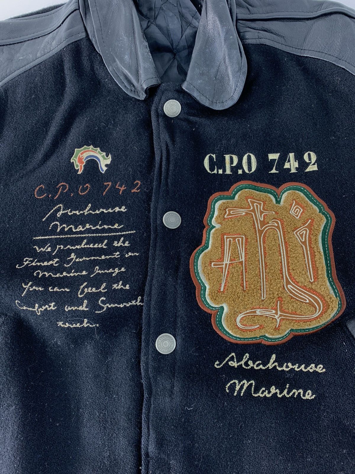 Japanese Brand Abahouse Marine CPO 742 Knit Badge Logo Varsity Snap Button Size US L / EU 52-54 / 3 - 4 Thumbnail