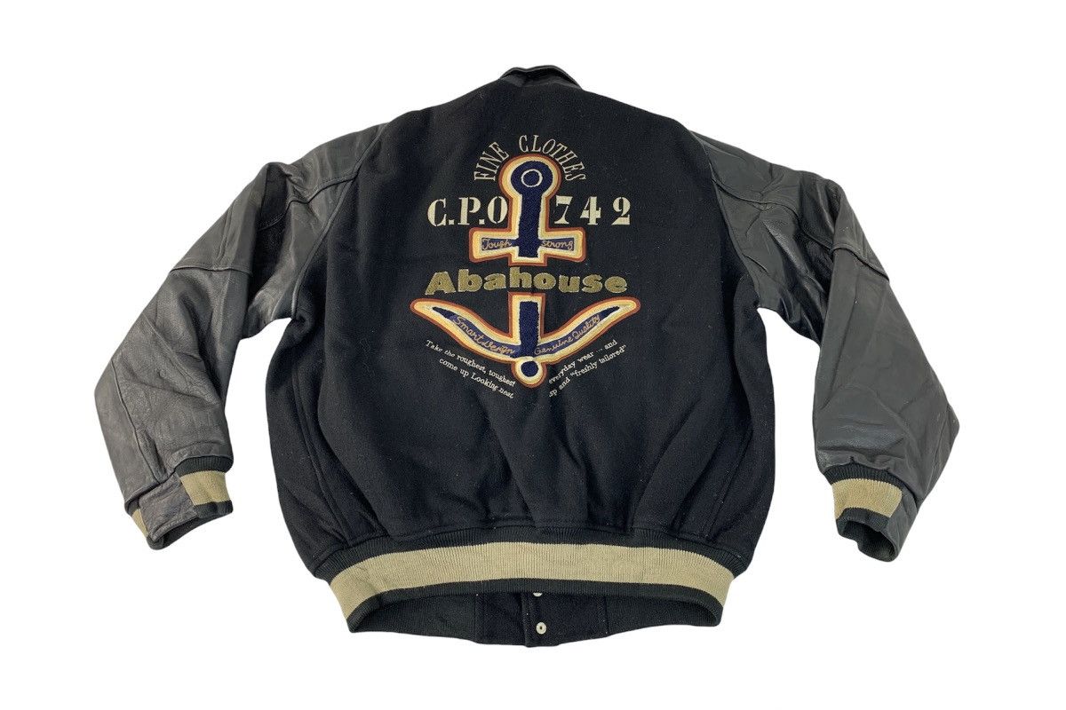 image of Leather Jacket x Varsity Jacket Abahouse Marine Cpo 742 Knit Badge Logo Varsity Snap Button in Blac