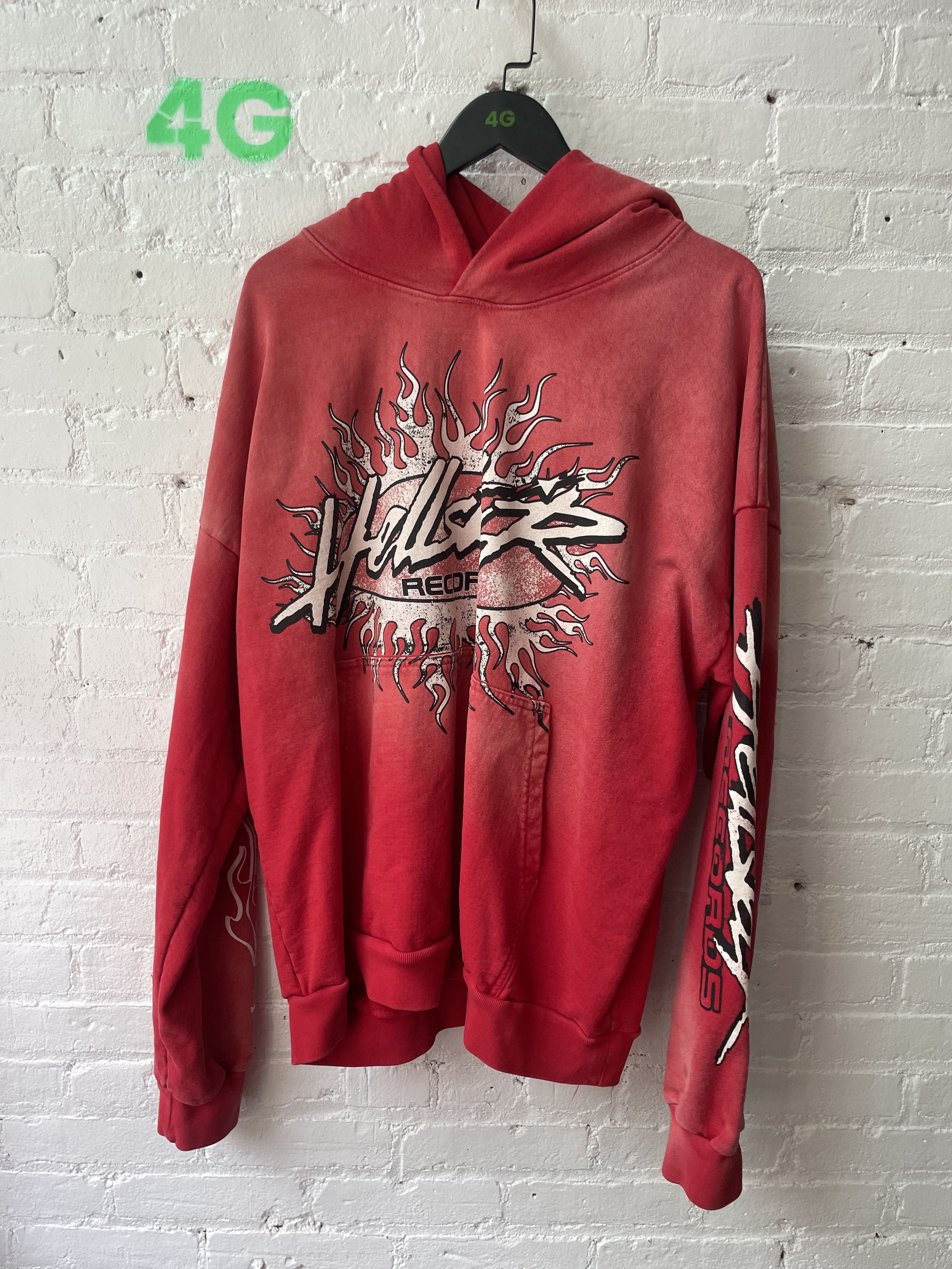 image of Red Faded Hellstar Moto Hoodie in Faded Red, Men's (Size XL)