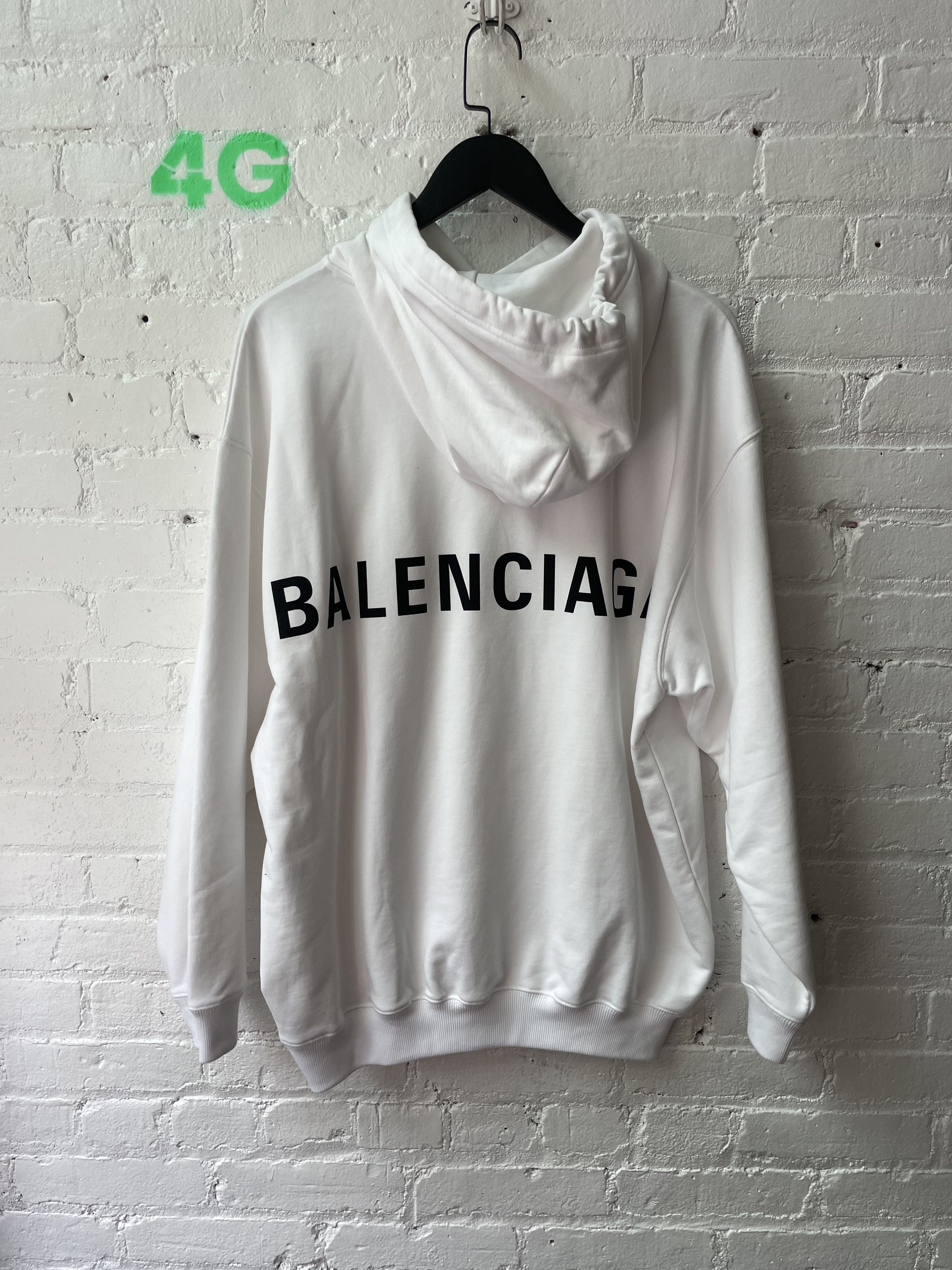 image of Balenciaga White Logo Hoodie 4Gseller, Men's (Size Small)