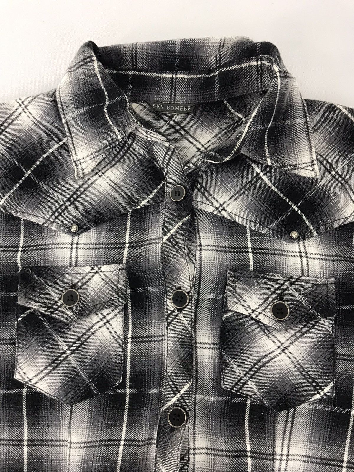 Japanese Brand Sky Bomber Long Flannel Button Up Shadow Plaid Checked Size L / US 10 / IT 46 - 3 Thumbnail