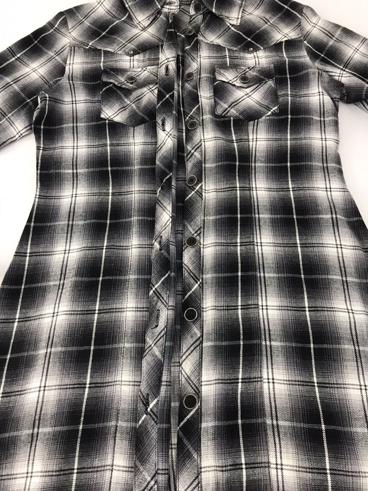 Japanese Brand Sky Bomber Long Flannel Button Up Shadow Plaid Checked Size L / US 10 / IT 46 - 4 Thumbnail