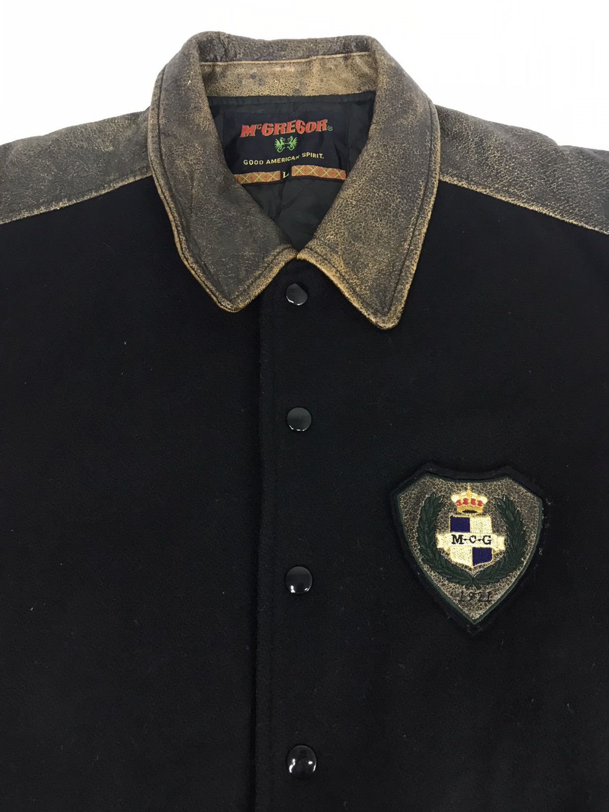 McGregor × Vintage 90s McGregor Club Embroidery Varsity Leather Jacket Size US L / EU 52-54 / 3 - 3 Thumbnail