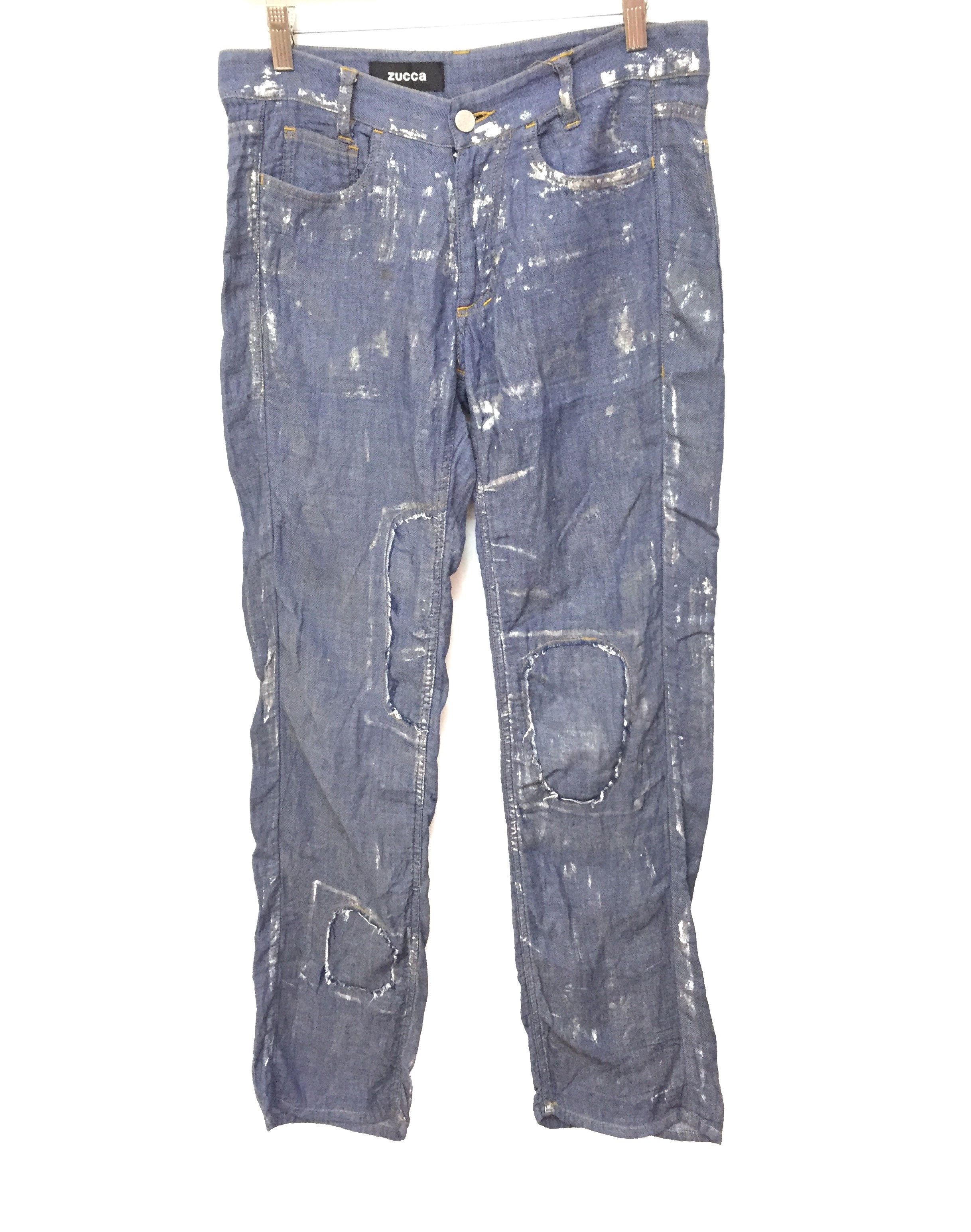 silver paints patchwork pants Issey Miyake