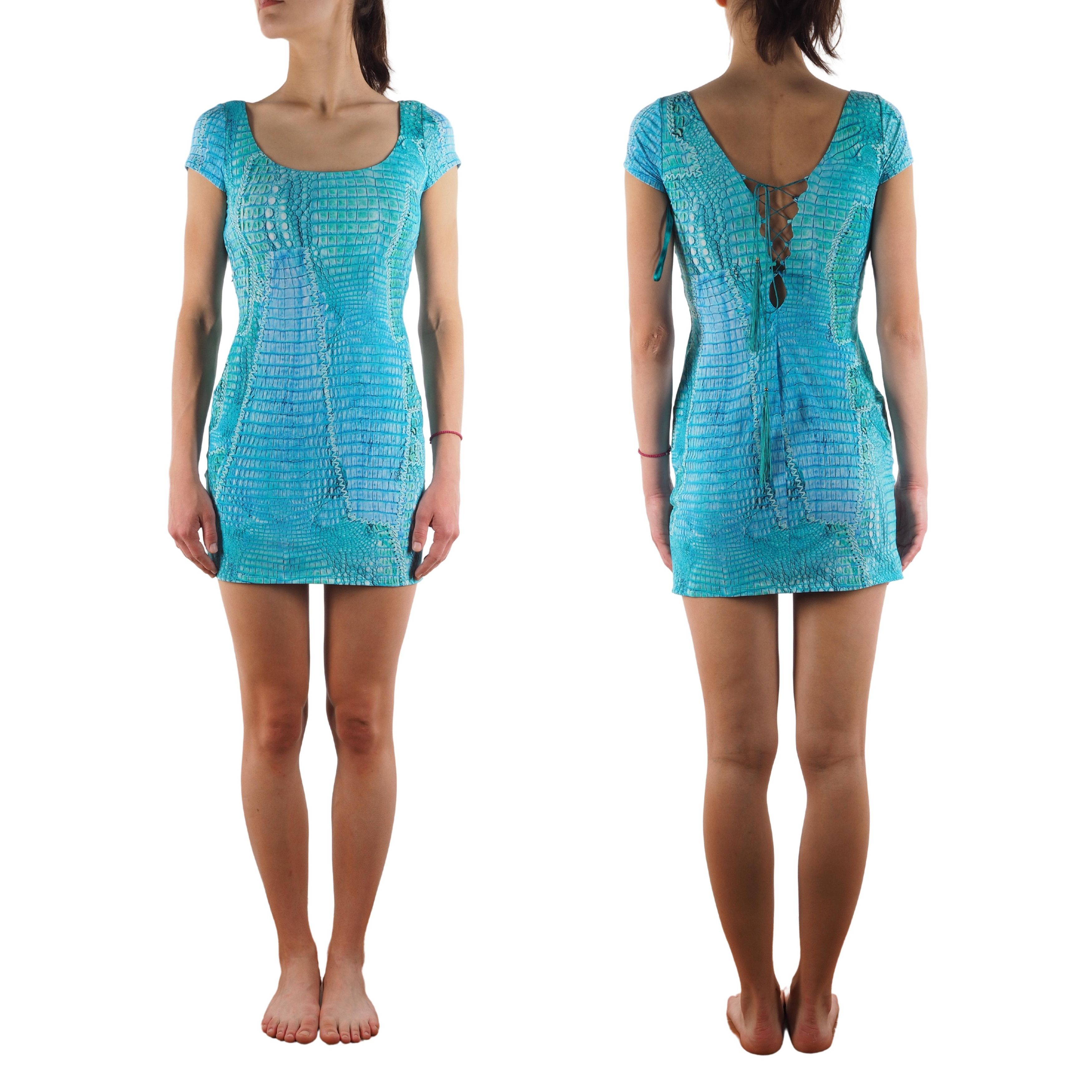 Roberto Cavalli Roberto Cavalli Reptile Lace Up Bodycon Mini Dress Size S / US 4 / IT 40 - 2 Thumbnail