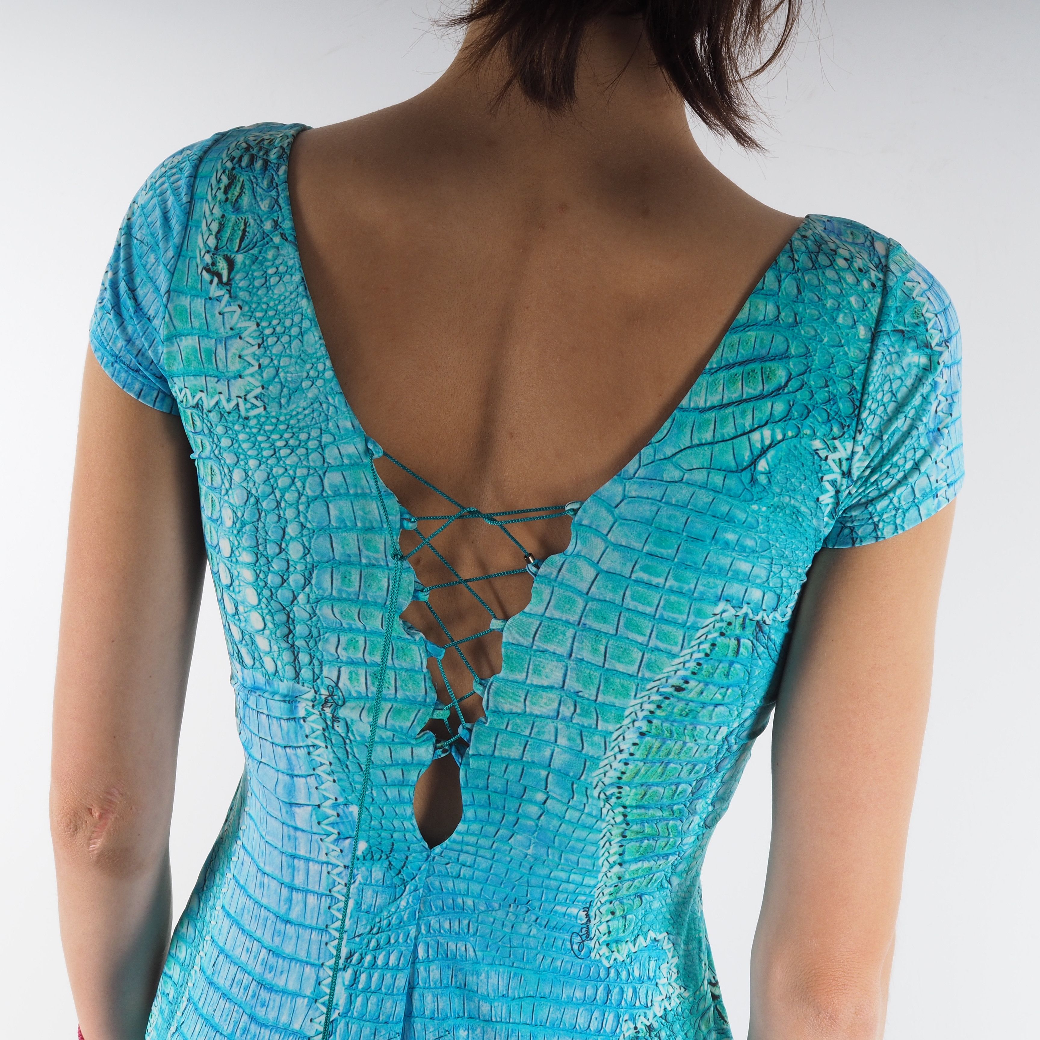 Roberto Cavalli Roberto Cavalli Reptile Lace Up Bodycon Mini Dress Size S / US 4 / IT 40 - 4 Thumbnail