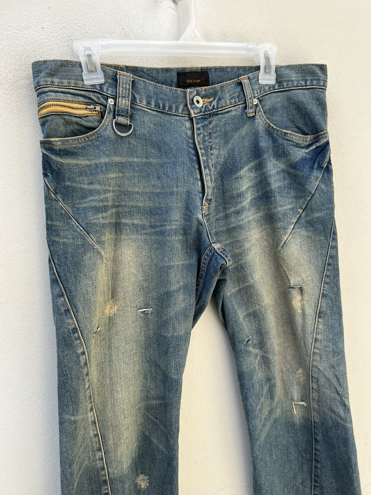 Tete Homme Vintage TETE HOMME Japan Sun Fade Mud Denim Flare Jeans Size US 32 / EU 48 - 7 Thumbnail