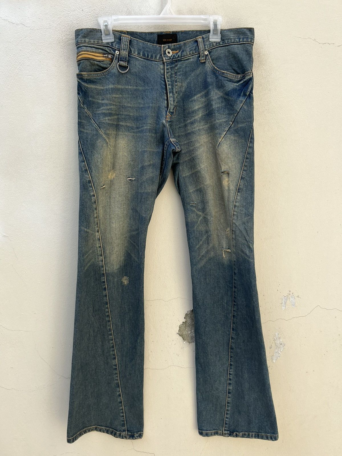 Tete Homme Vintage TETE HOMME Japan Sun Fade Mud Denim Flare Jeans Size US 32 / EU 48 - 6 Thumbnail