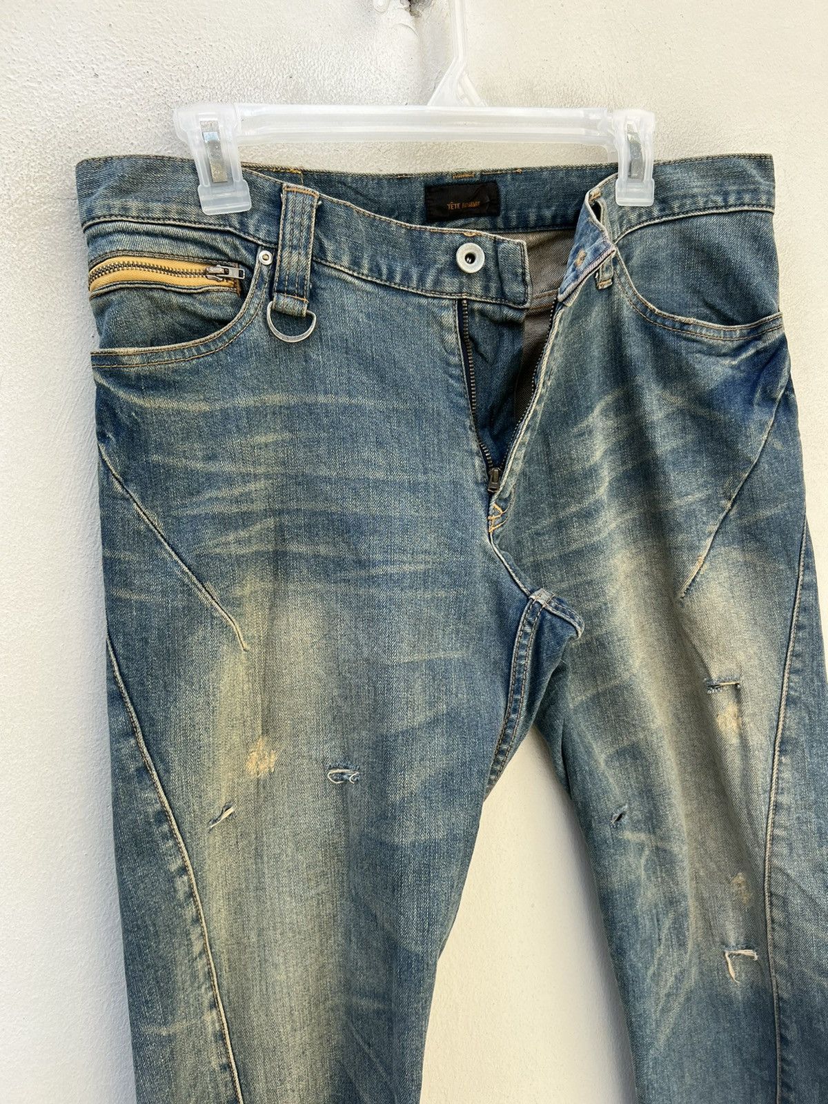 Tete Homme Vintage TETE HOMME Japan Sun Fade Mud Denim Flare Jeans Size US 32 / EU 48 - 8 Thumbnail