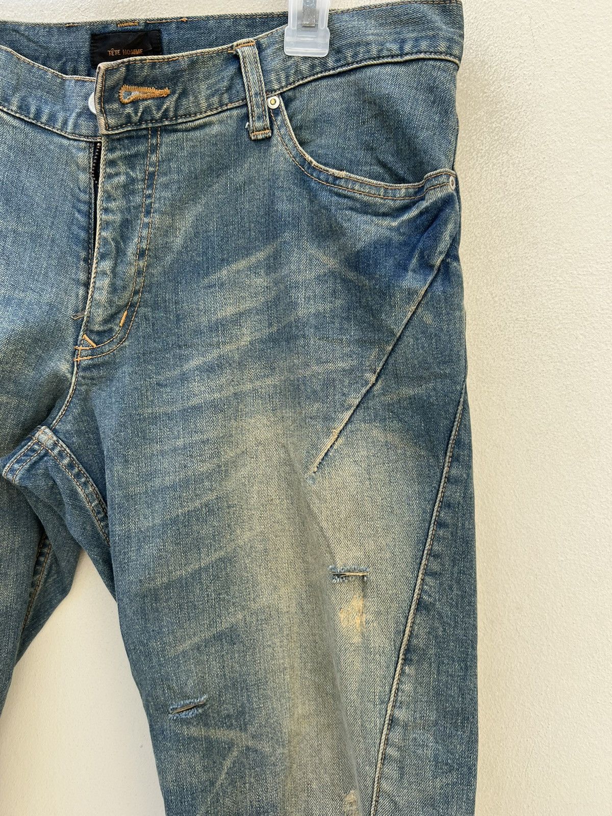 Tete Homme Vintage TETE HOMME Japan Sun Fade Mud Denim Flare Jeans Size US 32 / EU 48 - 11 Thumbnail