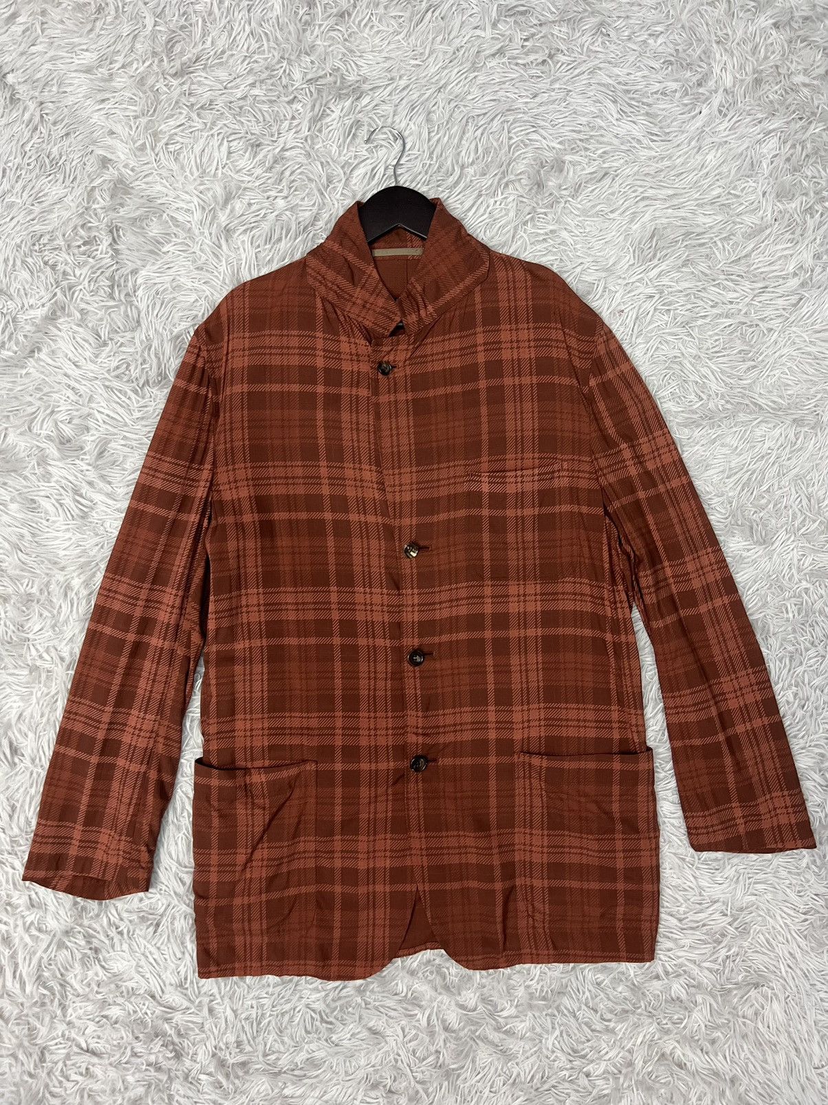 Comme des Garcons COMME des GARÇONS HOMME AD2001 PLAID BURGUNDY JACKET Size US S / EU 44-46 / 1 - 7 Thumbnail