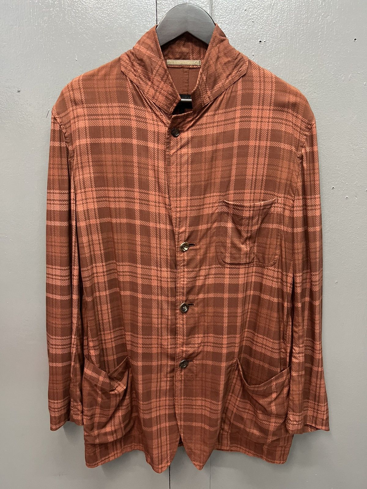 Comme des Garcons COMME des GARÇONS HOMME AD2001 PLAID BURGUNDY JACKET Size US S / EU 44-46 / 1 - 1 Thumbnail