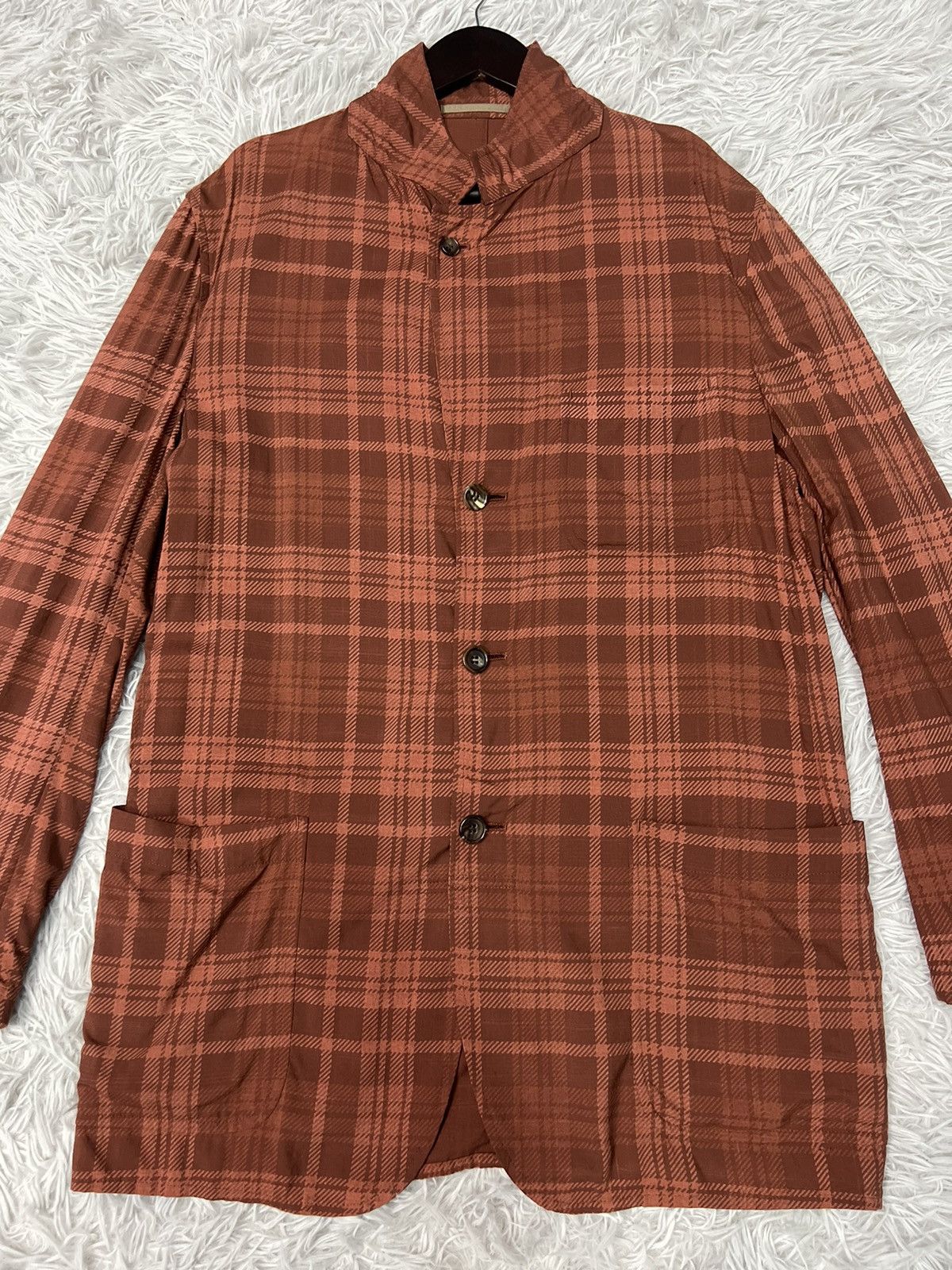 Comme des Garcons COMME des GARÇONS HOMME AD2001 PLAID BURGUNDY JACKET Size US S / EU 44-46 / 1 - 8 Thumbnail