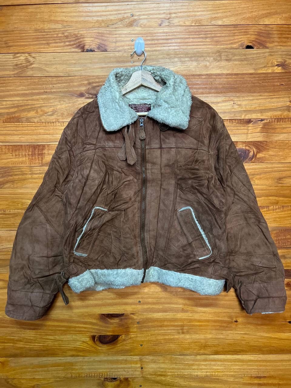 image of Vintage Creation Cube Shearling Suede Leather Jacket in Brown Suede, Men's (Size Large)