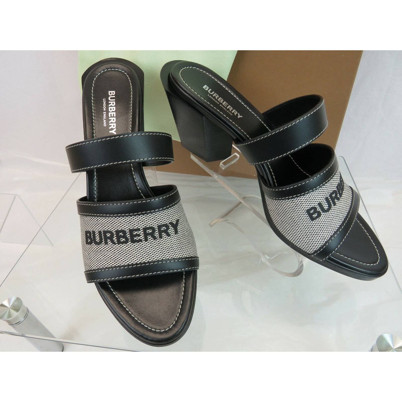 HONOUR BLACK LEATHER LOGO SLIDE SANDALS MULE PUMPS 36 ITALY