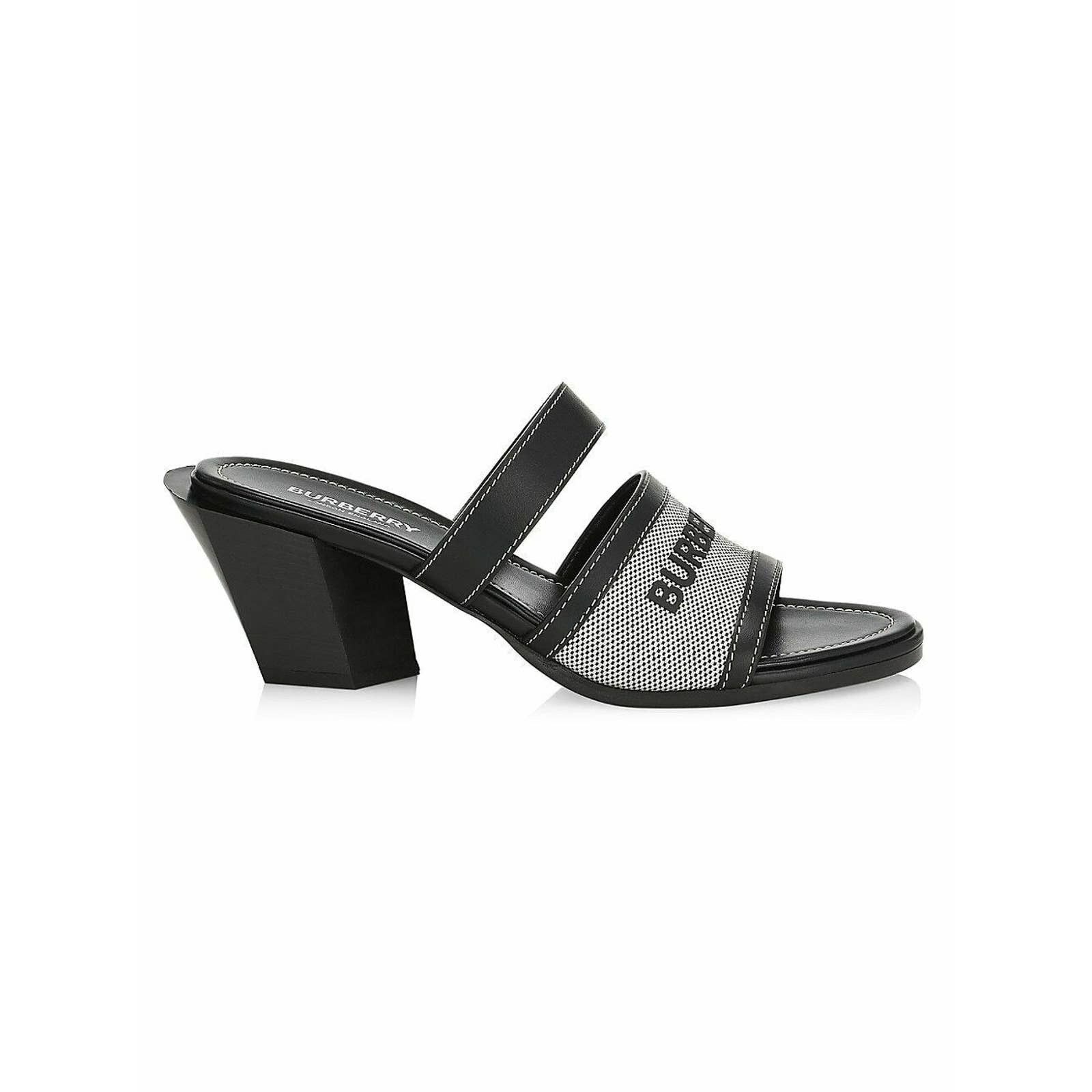 HONOUR BLACK LEATHER LOGO SLIDE SANDALS MULE PUMPS 36 ITALY