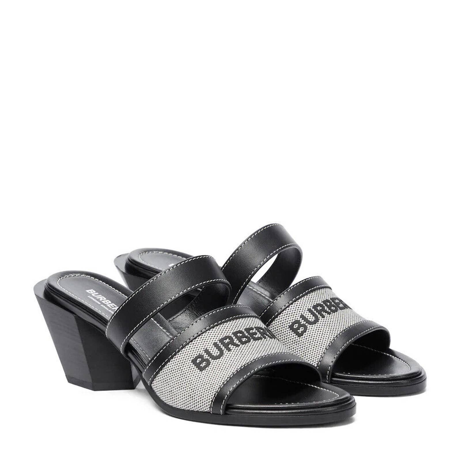 HONOUR BLACK LEATHER LOGO SLIDE SANDALS MULE PUMPS 36 ITALY