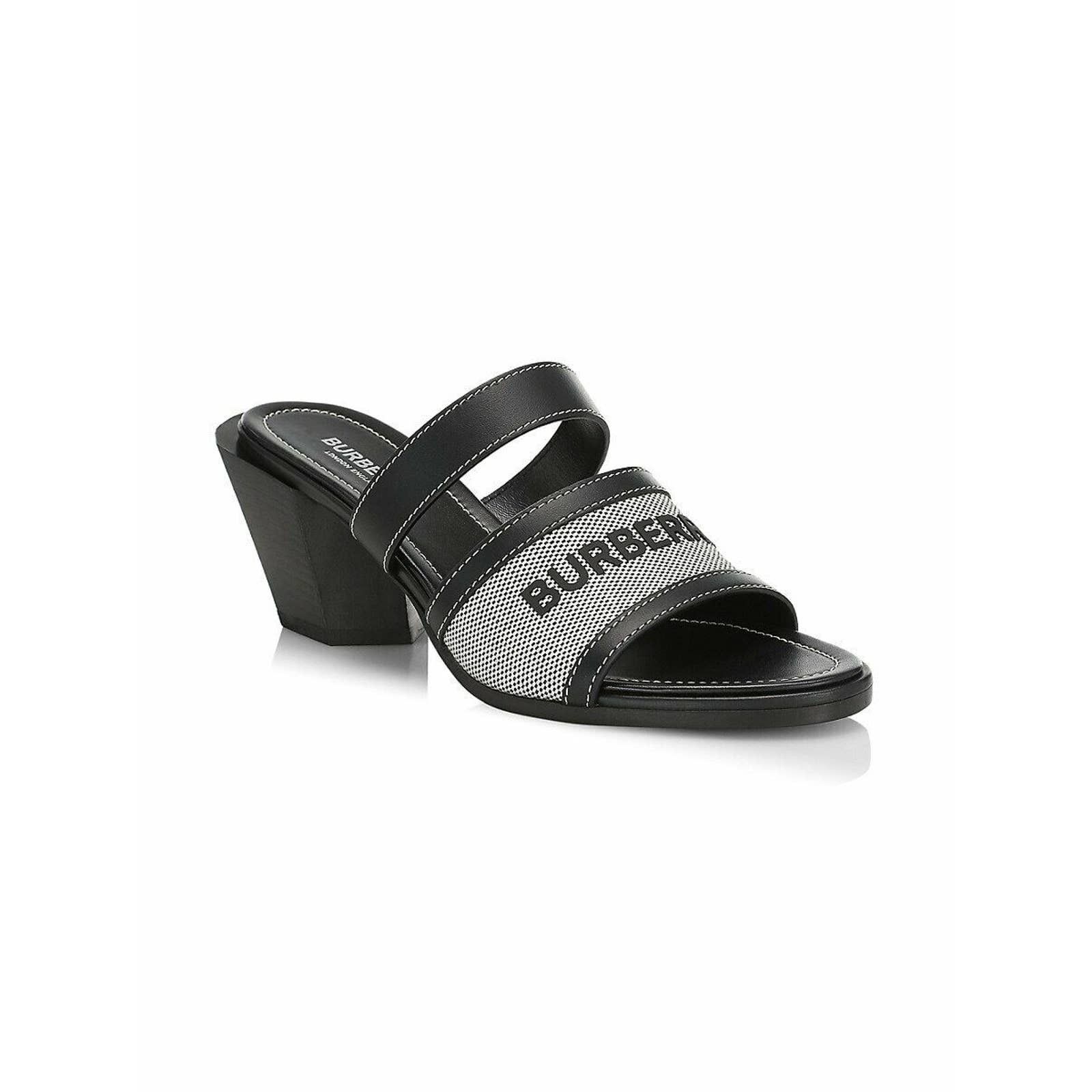 HONOUR BLACK LEATHER LOGO SLIDE SANDALS MULE PUMPS 36 ITALY