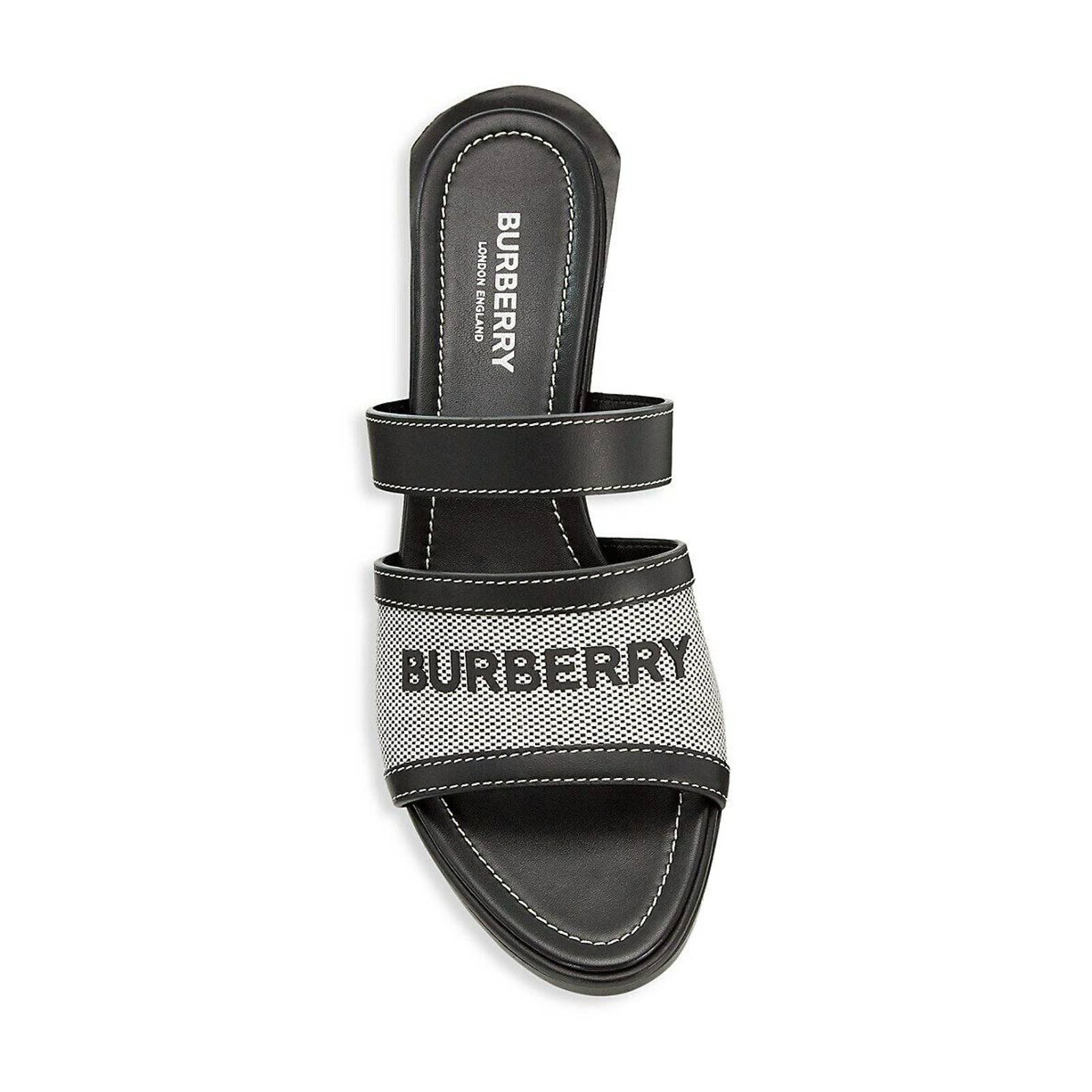 HONOUR BLACK LEATHER LOGO SLIDE SANDALS MULE PUMPS 36 ITALY