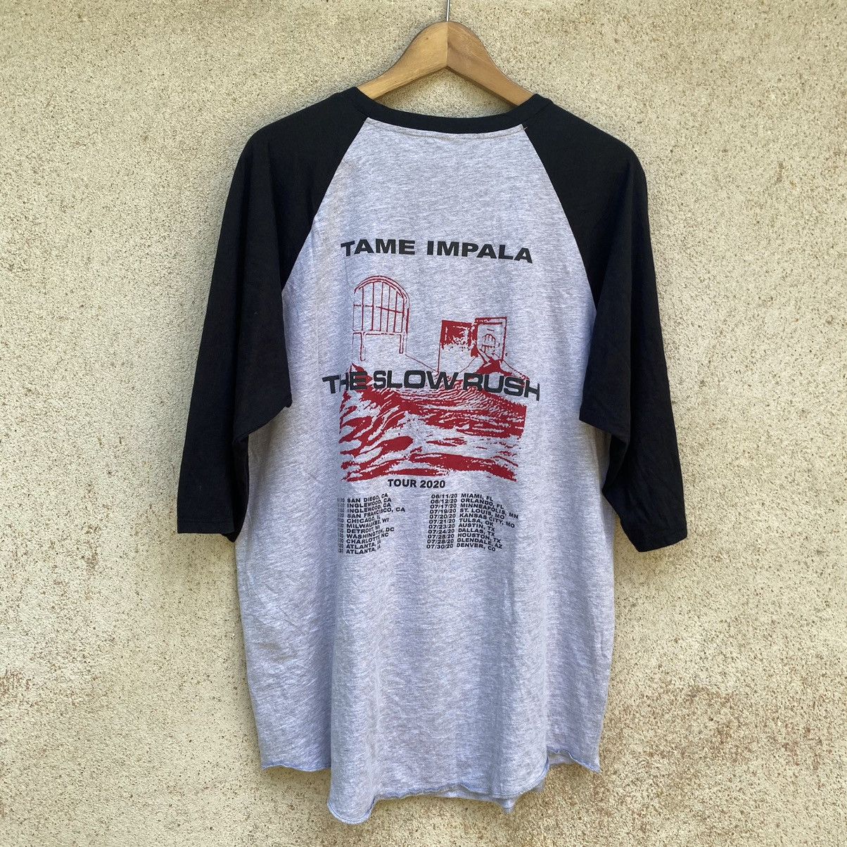 image of Band Tees x Psyche Delic Tame Impala The Slow Rush Album 3Q Sleeve T-Shirt in Grey/Black (Size XL)