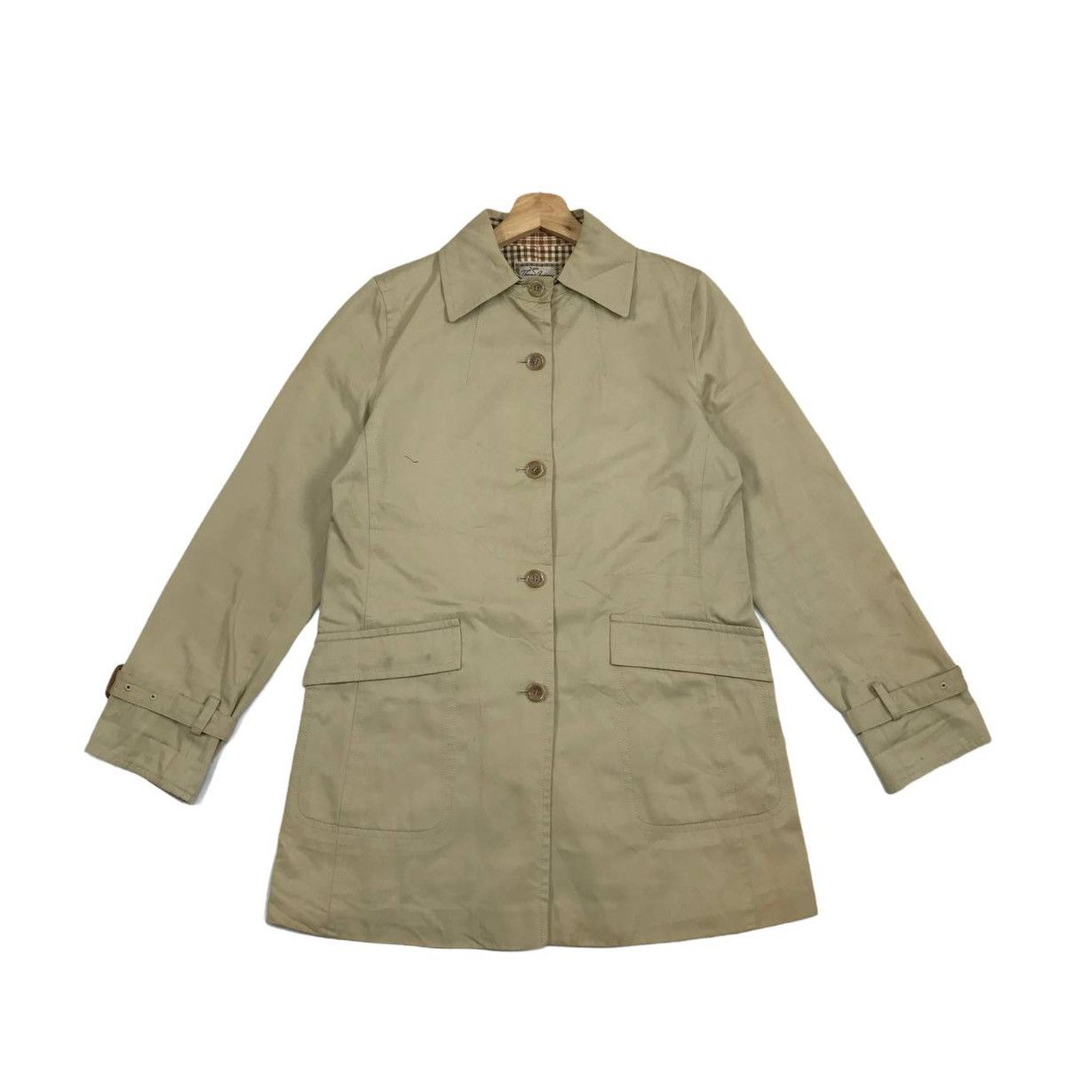 image of Burberry Prorsum x Vintage Thomas Burberry Nova Check Lining Long Coat Jacket in Brown (Size XS)