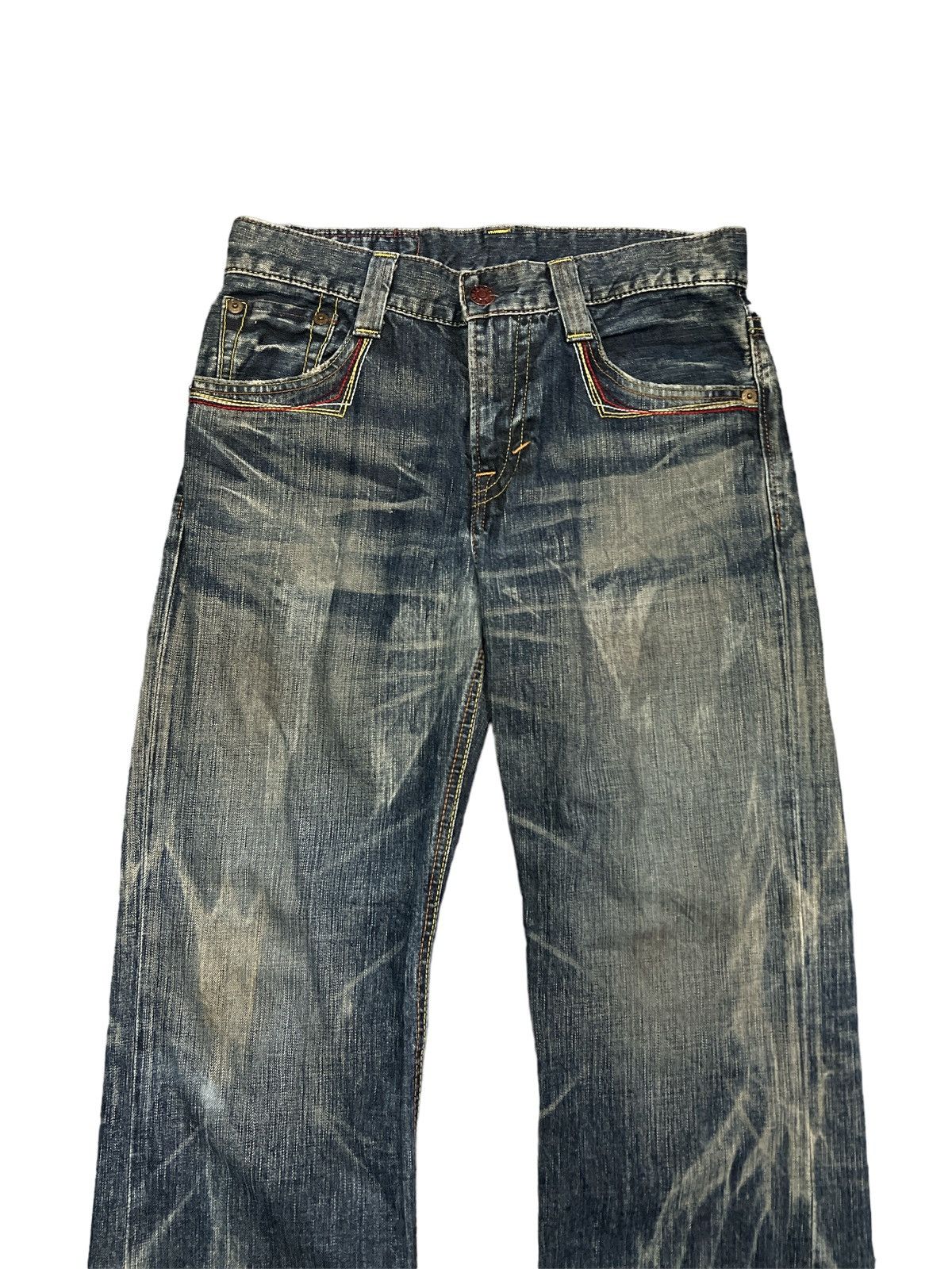 Japanese Brand BAGGY💥EDWIN 503 BLUE TRIP DISTRESSED DENIM PANT Size US 29 - 3 Thumbnail
