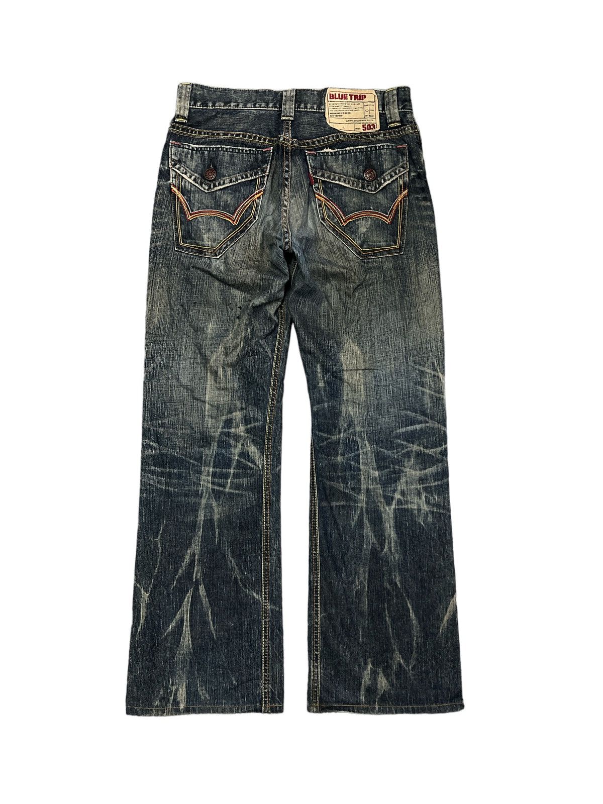Japanese Brand BAGGY💥EDWIN 503 BLUE TRIP DISTRESSED DENIM PANT Size US 29 - 6 Thumbnail
