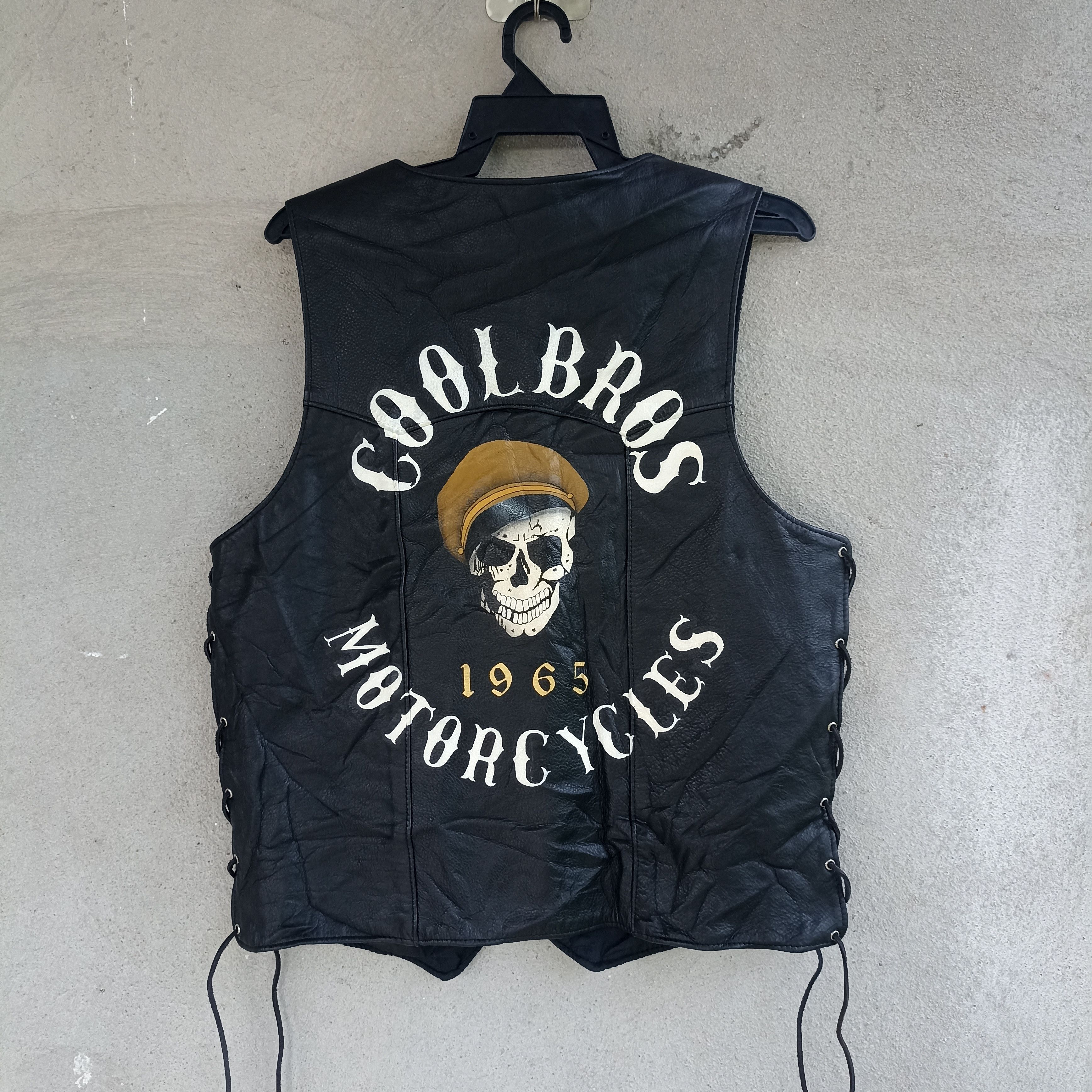 Leather CoolBros Motorcycle Skull Leather Black Vest Size US L / EU 52-54 / 3 - 2 Thumbnail