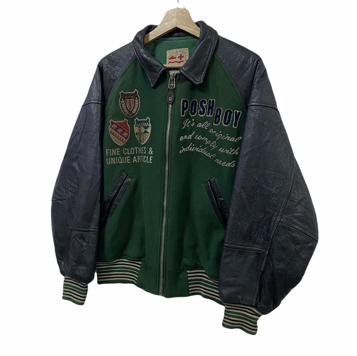 Vintage Vtg🔥Posh Boy Embroidery Patch Varsity Sleeve Leather Jacket Size US L / EU 52-54 / 3 - 12 Thumbnail