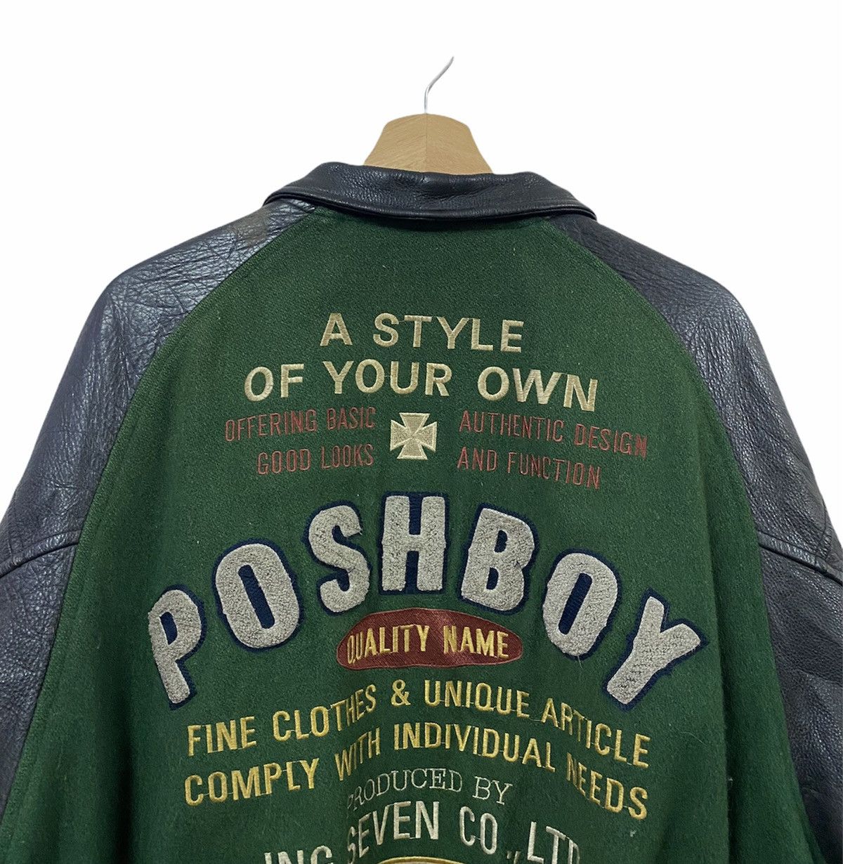 Vintage Vtg🔥Posh Boy Embroidery Patch Varsity Sleeve Leather Jacket Size US L / EU 52-54 / 3 - 13 Thumbnail