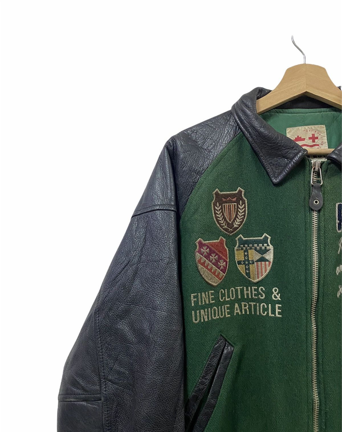 Vintage Vtg🔥Posh Boy Embroidery Patch Varsity Sleeve Leather Jacket Size US L / EU 52-54 / 3 - 7 Thumbnail