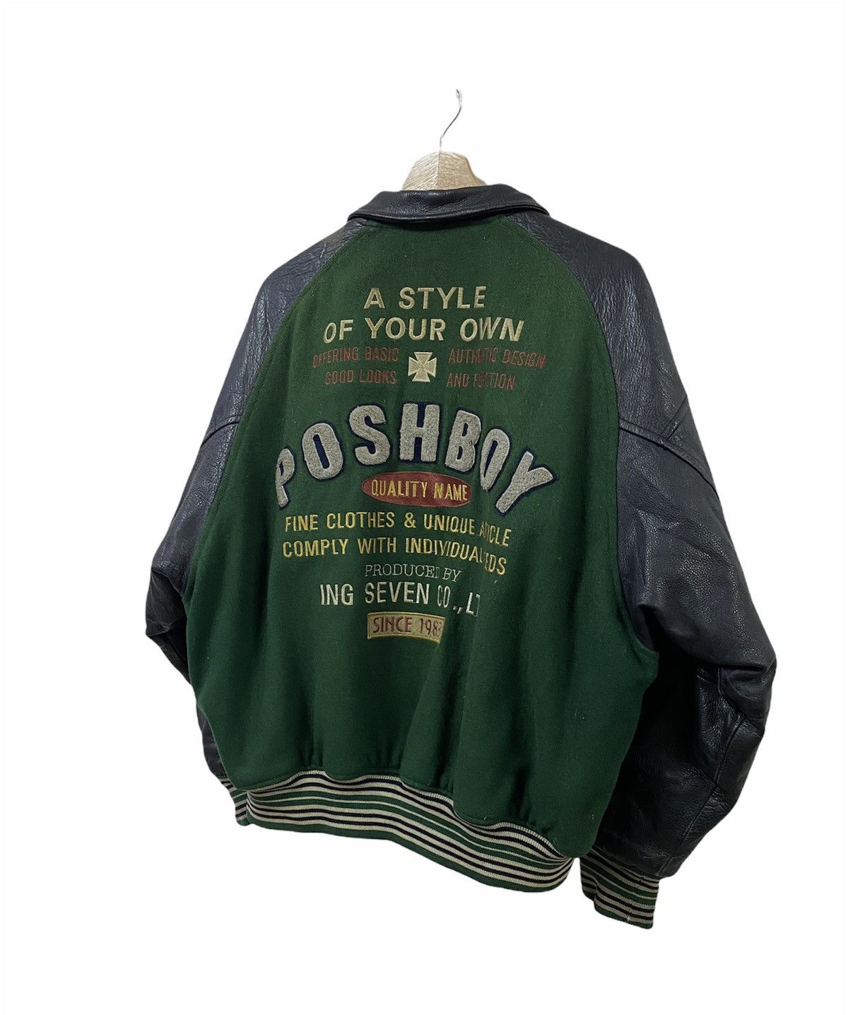 Vintage Vtg🔥Posh Boy Embroidery Patch Varsity Sleeve Leather Jacket Size US L / EU 52-54 / 3 - 16 Thumbnail