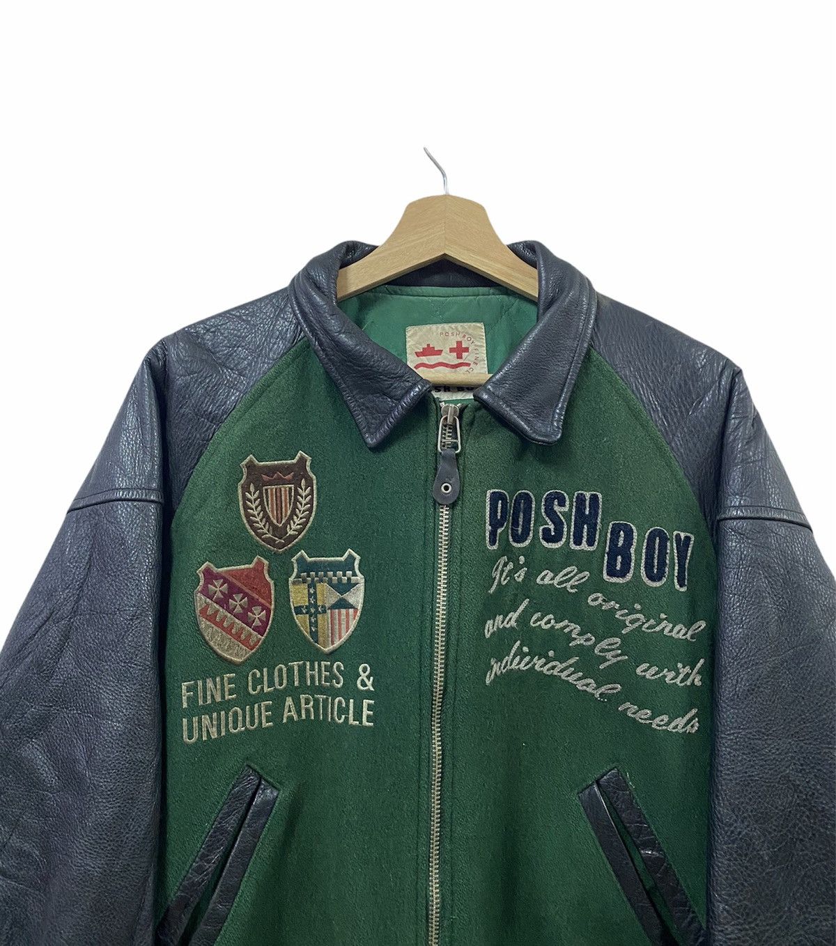 Vintage Vtg🔥Posh Boy Embroidery Patch Varsity Sleeve Leather Jacket Size US L / EU 52-54 / 3 - 5 Thumbnail