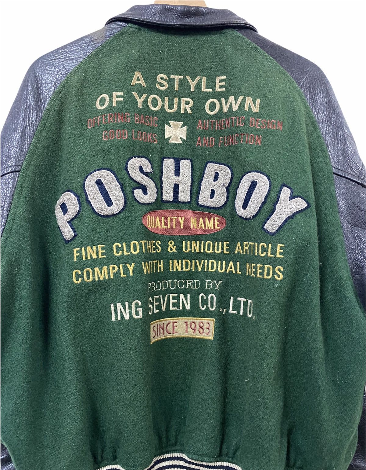 Vintage Vtg🔥Posh Boy Embroidery Patch Varsity Sleeve Leather Jacket Size US L / EU 52-54 / 3 - 14 Thumbnail