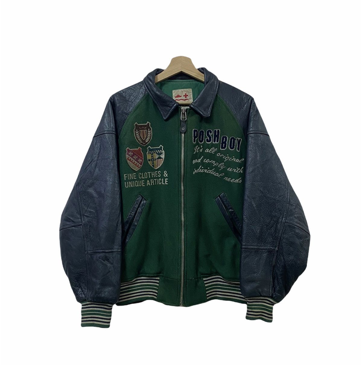 Vintage Vtg🔥Posh Boy Embroidery Patch Varsity Sleeve Leather Jacket Size US L / EU 52-54 / 3 - 2 Thumbnail