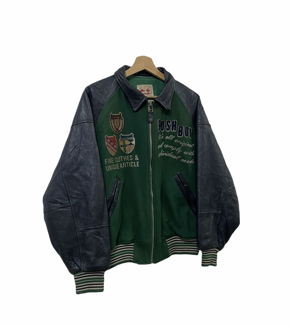 Vintage Vtg🔥Posh Boy Embroidery Patch Varsity Sleeve Leather Jacket Size US L / EU 52-54 / 3 - 11 Thumbnail
