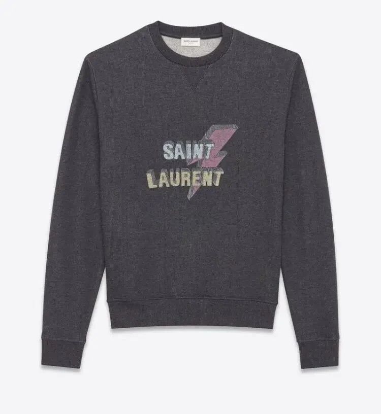 image of Saint Laurent Paris Lightning Bolt Crewneck in Grey, Men's (Size XS)
