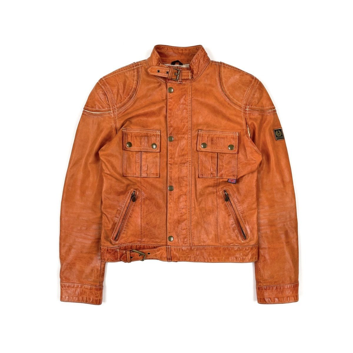 image of Belstaff Cougar Blouson Leather Motorcycle Jacket in Brown, Men's (Size Small)