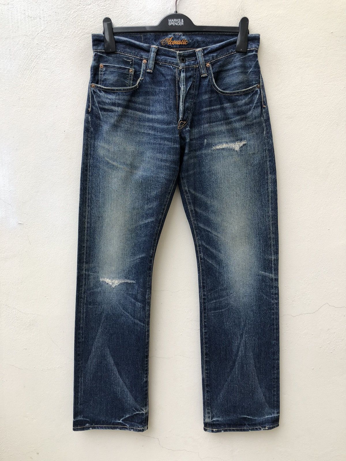 Vintage Acoustic Japan Distress Mud Denim Redline Selvedge Jeans Size US 30 / EU 46 - 6 Thumbnail