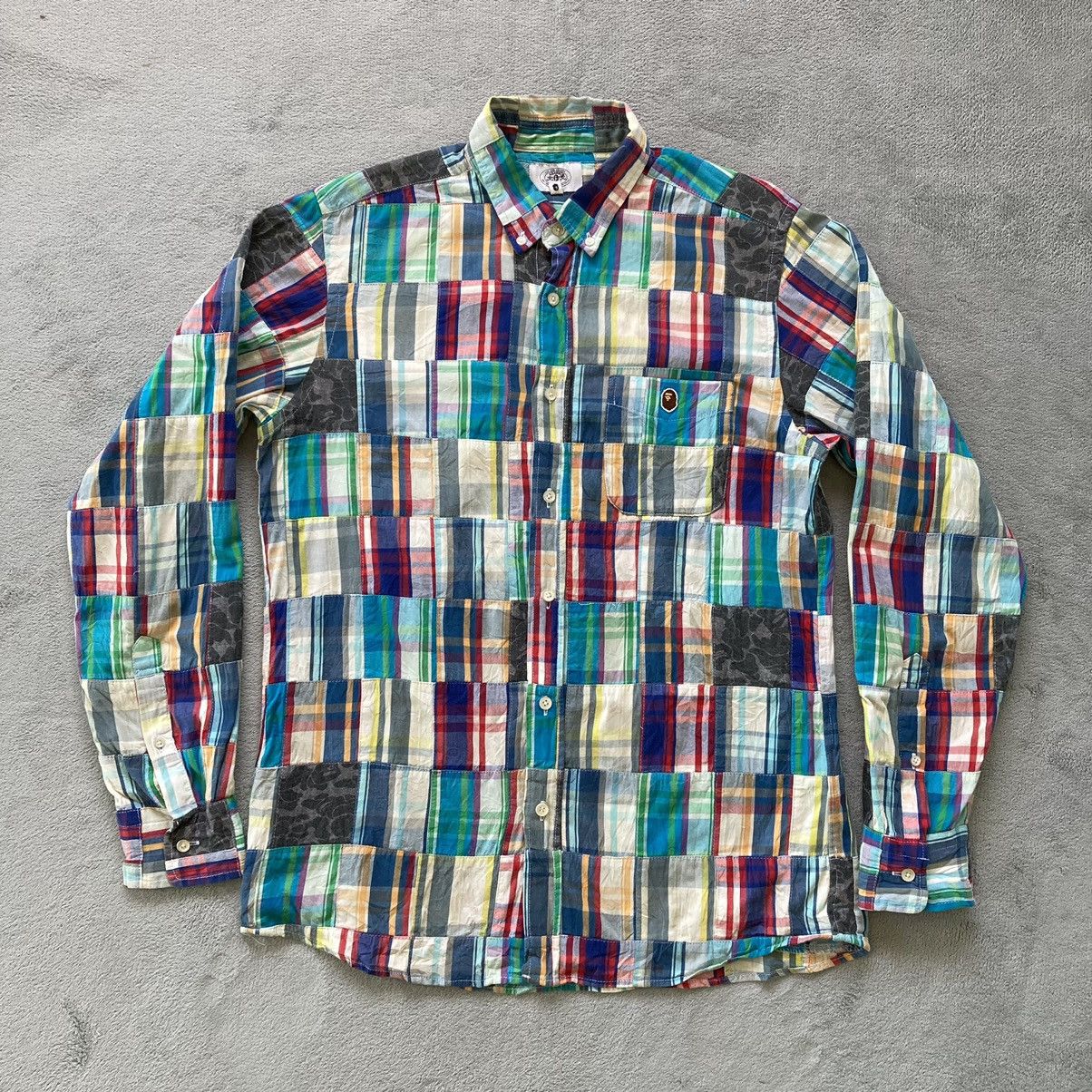 image of Bape Original Patchwork Bathing Ape Button Up Shirt, Men's (Size Large)